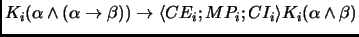 $K_i(\alpha\land (\alpha\to \beta)) \to \langle
CE_i;MP_i;CI_i \rangle K_i(\alpha\land \beta)$